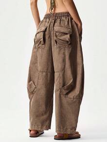 Bohemela Spring/Summer Vacation Solid Color Woven Harem Pants For Women - Brown - View 2