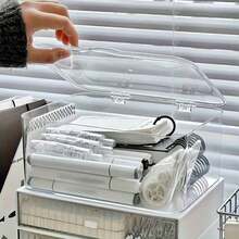 1pc Transparent Large Capacity Flip-Top Storage Box, Dust-Proof Stackable Desktop Box, Sealed Lid, Multi-Functional Acrylic Storage Box, Suitable For Storing Masks, Hair Accessories, Small Items, Medicines, Stationery - Multicolor - View 6