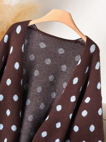 CosyJoli Plus Size Elegant 1920 Vintage French Polka Dot Contrast Color Cardigan Autumn/Winter Knit Sweater Jacket Women Formal Office Home Wear Brown - Brown - View 5