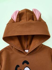 SCOOBY-DOO X SHEIN Tween Boy Cartoon Dog 3D Ear Design Loose Fit Warm Fleece Sweatshirt, Autumn/Winter - Brown - View 6