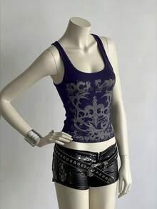 SHEIN Unity 女款全印花修身百搭日常上衣 - 藏蓝色 - 查看 3