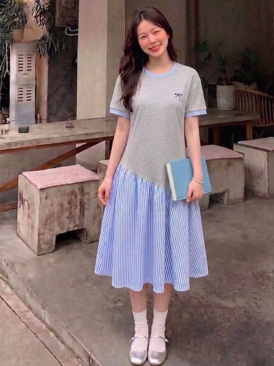 青少年女孩休閒洋裝,柔軟 A 字版型凸顯女孩活力,百搭設計適合學校、玩樂約會、家庭出遊,確保全天舒適 - 灰色 - 查看 1