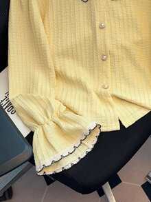 Franclia New Arrival Colorblock Cute Puff Sleeve Women's Blouse - Yellow - View 5