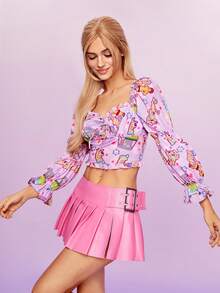 SCOOBY-DOO X SHEIN Women's Cartoon Dog Pattern Cropped Shirt - Multicolor - View 4
