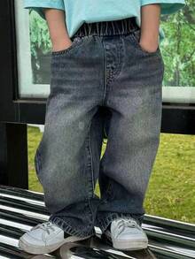 Dazy Kids Jeans rectos de pierna suelta lavados para niño - Azul - Ver 2