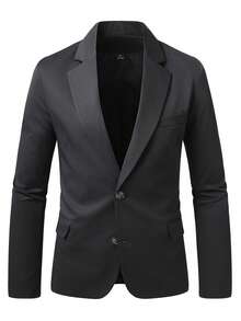 Manfinity Mode Men's Solid Color Notch Lapel Single-Breasted Casual Commute Travel Blazer - Black - View 5
