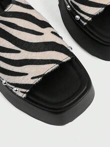 Sugerpunk Ladies, Spike Buckles, Lame-Heeled Platform Sandals. - Beige - View 5
