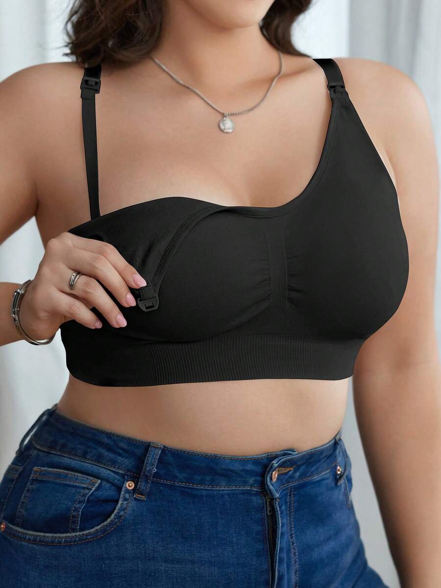 Moonlight&Mama Women's Bestselling Seamless Minimalist Solid Color Fashionable Comfortable High Cost-Performance High Quality Portable Plus Size Maternity Nursing Bra 1pc - Black - View 1