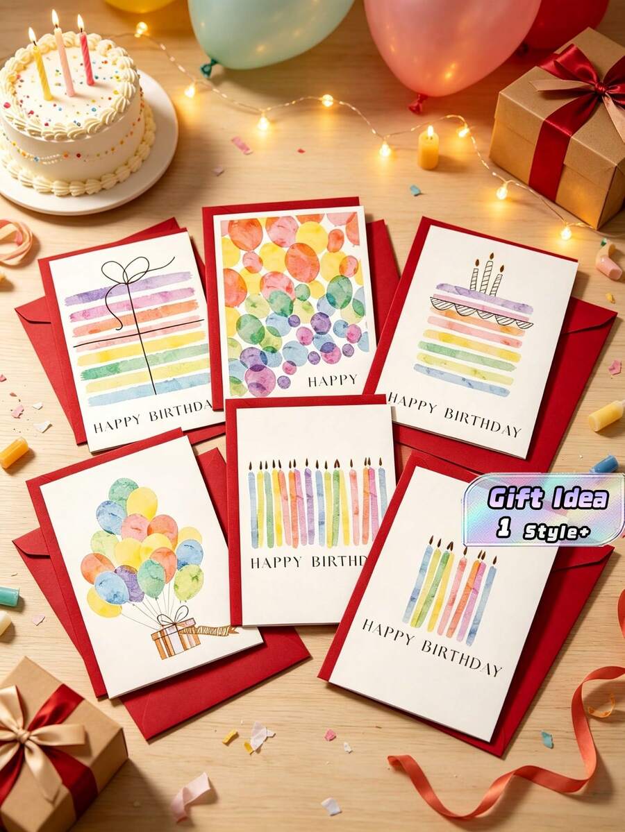 12PCS Unique Watercolor Birthday Card Set With Envelopes Elegant Floral ...