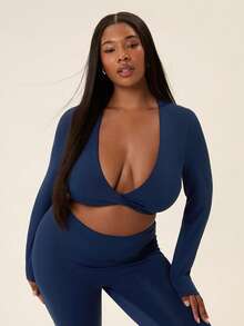 Levarali Plus Size Women's Sports Yoga Fitness Set, Autumn Fall - Navy Blue - View 5