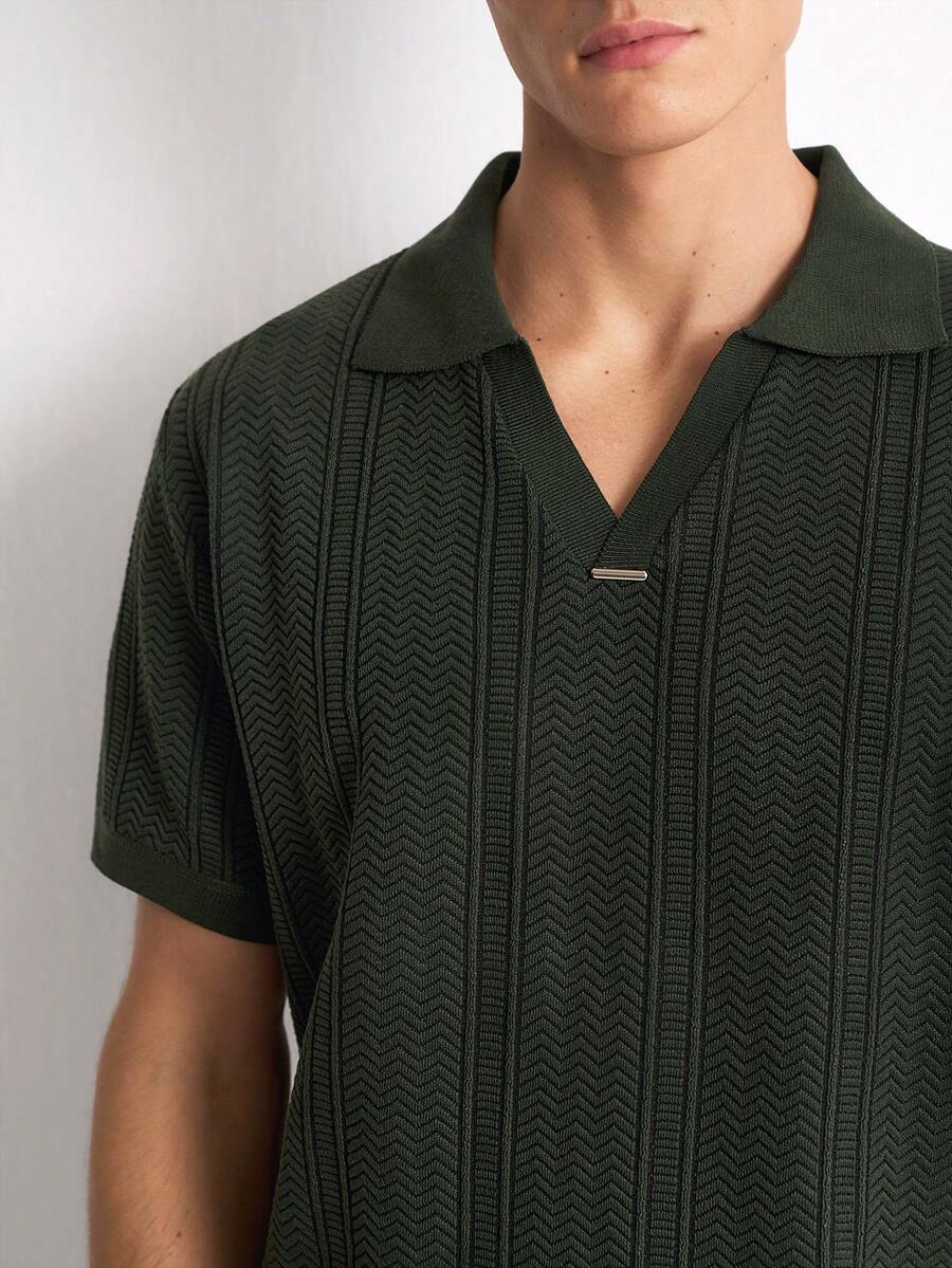 RONVEXI Men's Summer Knit Short Sleeve Top - Army Green - View 1