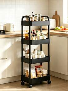 Multi-Functional Rolling Storage Cart, Plastic Organizer Baskets With Woven Handles, Movable Vertical Shelving Unit For Kitchen, Bathroom, Bedroom & Office, Rolling Utility Rack For Home & Desk Storage - Multicolor - View 9
