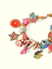 Popjeli DIY Cute Wind Bracelet, Number 7/Stars//Fruit/Ice Cream/Summer Travel - Gold - View 4