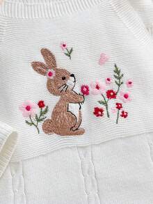 Cozy Pixies 女嬰新生兒連身衣，針織連身褲，長褲，刺繡工藝，兔子花卉圖案 - 粉色 - 查看 5
