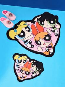 THE POWERPUFF GIRLS X Joivida 1件授權卡通地毯，柔軟絨毛地板墊，可愛角色設計，舒適多彩家居裝飾，適合臥室、客廳、沙發或兒童房 - 彩色 - 查看 1