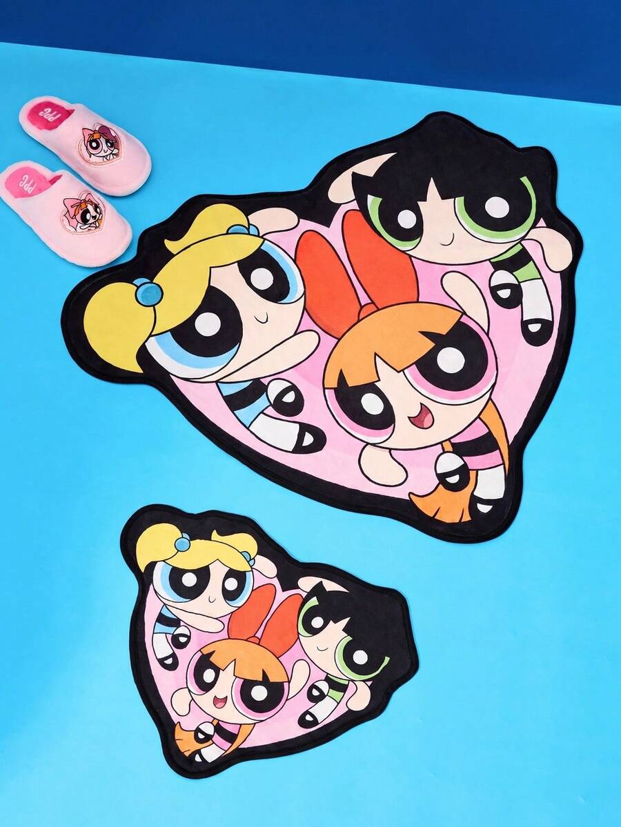 THE POWERPUFF GIRLS X Joivida 1件授權卡通地毯,柔軟絨毛地板墊,可愛角色設計,舒適多彩家居裝飾,適合臥室、客廳、沙發或兒童房 - 彩色 - 查看 1