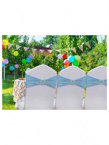 100pcs Elastic Chair Back Decorative Covers - Universal Elastic Chair Sashes With Sparkly Buckle Sliders, Suitable For Adorning Chair Backs For Birthdays, Weddings, Parties, Events, Hotels - Multicolor - View 8