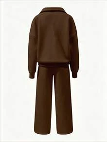 Olithes B157:Women's Embroidered Grey Sweatshirt 2-Piece Set - Coffee Brown - View 2