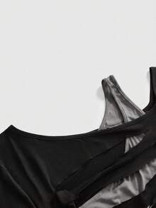 ROMWE Grunge Punk Camiseta Talla Grande Punk Oscuro 2 en 1 Ajustada con Diseño de Bordes Desgastados y Rasgados - Rosa - Ver 4