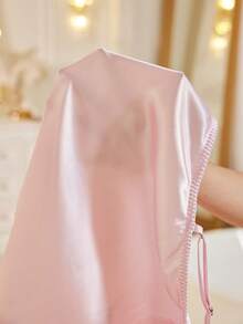 MuseNap CURVE Light Pink Satin Striped V-Neck Camisole & Wavy Hem Long Pants Plus Size Pajama Set - Baby Pink - View 7