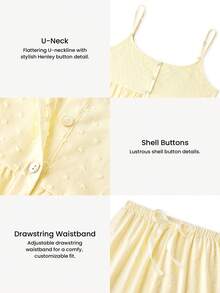 LUVLETTE Soft Airy Women's Yellow Summer Sweet Two-Piece Set - Double-Layered Ruffles & Polka Dots Adorable Breezy Home Wear - Yellow - View 4
