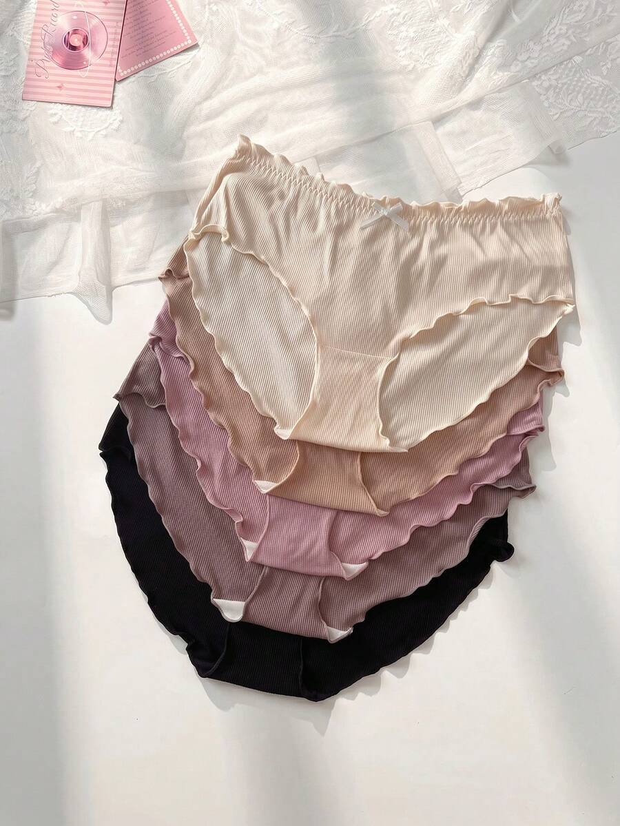 PetitDoll Women Plus Size Solid Color Simple Underwear Set, 5pcs - Multicolor - View 1