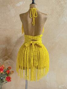 Soleia Women's Plus Size Tassel Knit Jumpsuit For Vacation - Yellow - View 2
