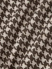 SHEIN MOD Plus Size Autumn Vintage Brown Houndstooth Flare Pants, Retro Casual, Daily Commute, Office Wear, Preppy Style, Versatile Pants For Autumn/Winter - Brown - View 4