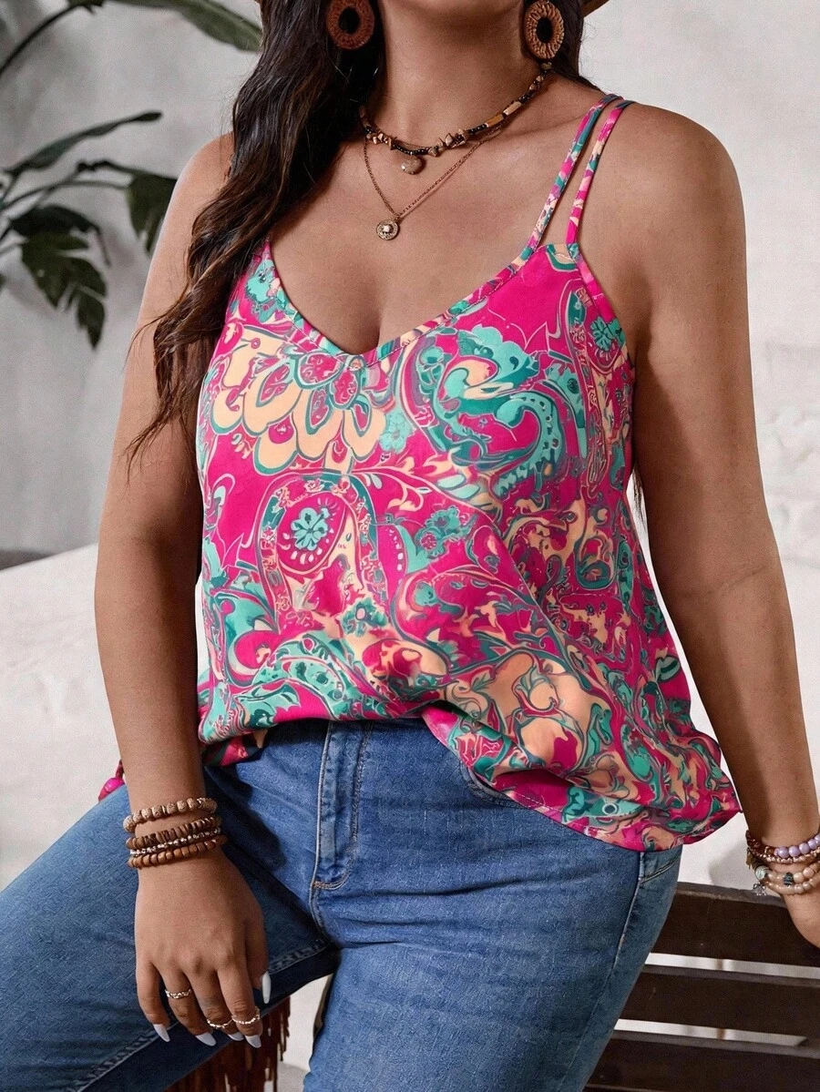 SHEIN VCAY Plus Size Summer Casual Tank Top - Multicolor - View 1