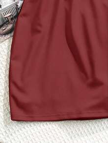 SHEIN 少女酒紅色低腰裙附內建短褲，兒童休閒純色低腰迷你裙，秋冬穿搭 - 酒紅色 - 查看 4