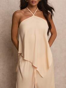 Glamine Women's Solid Color Asymmetric Hem Halter Tank Top And Pants Casual 2 Pieces Set For Vacation - Multicolor - View 4