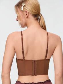 Bonmuse French Retro Brown Lace Halter Corset, Fishbone Waist Cincher Bust Enhancer Sexy Corset - Brown - View 3