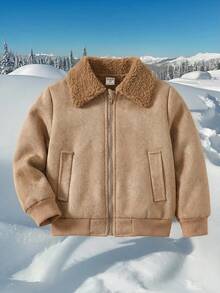 SHEIN Kids Young Boy Autumn/Winter Fashion Thermal-Lined Jacket - Khaki - View 4