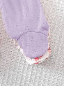 Cozy Pixies Newborn Baby Girl Floral Pattern Knitted Soft Round Neck Long Sleeve Bodysuit & Pants 2pcs Pieces Set - Mauve Purple - View 5