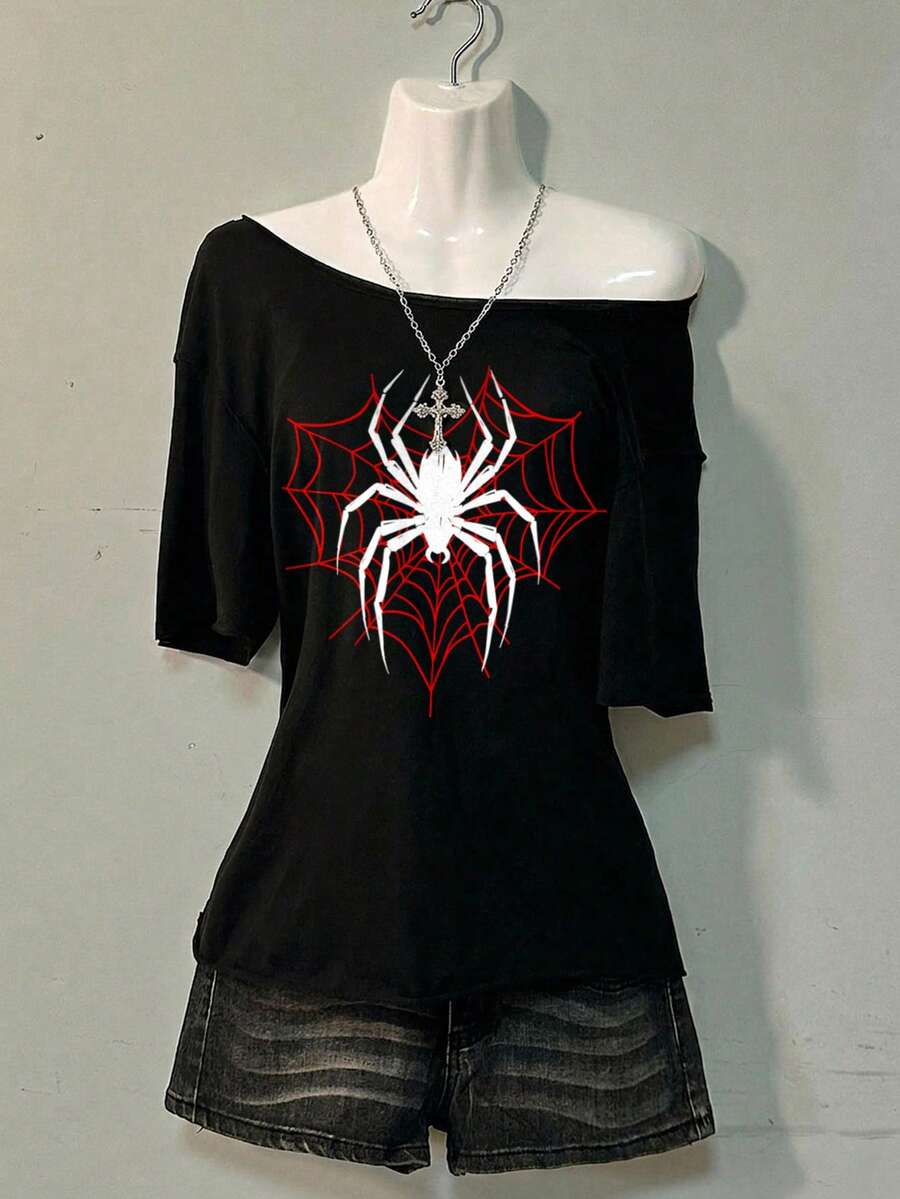 Attitoon Casual Minimalist Drop Shoulder Women's T-Shirt Suitable For Summer - Black - View 1