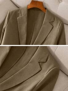 Franclia 3/4 Sleeve Lapel Collar Cinched Waist Linen Blend Commuter Blazer Jacket - Camel - View 6