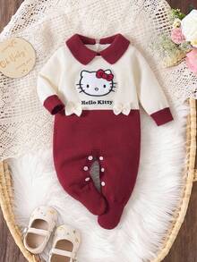 HELLO KITTY AND FRIENDS | SHEIN GraphicGems 新生兒嬰兒毛衣連身衣 3D 毛巾刺繡 紅色與米色 舒適柔軟針織爬行衣 秋冬款 簡約可愛時尚卡通款 適合春秋 - 彩色 - 查看 5