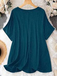 Franclia Plus Size V-Neck Short Sleeve Versatile Fashion Casual Comfortable Soft T-Shirt - Blue - View 2