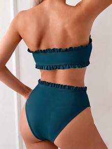 Swim Mod Women's Solid Color Vacation Beach Swimsuit Set - Blue - View 2