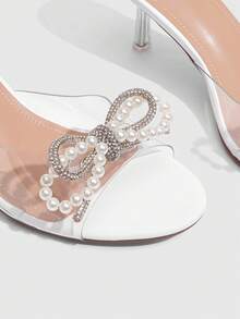 CUCCOO SZL New Square Toe Transparent TPU Heel Sandals One-Piece Pearl Bow Decoration Romantic - White - View 5