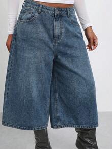 COUREZ Quần short jean dáng bóng cạp thấp màu than wash /Y2K mùa hè - Màu xanh lam - Xem 6