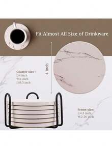 Set Of 1 Coaster, Set Of 1 Absorbent Coaster, Marble-Patterned Ceramic Coaster, Protects Tabletops, Suitable For All Types Of Cups And Wooden Tabletops, Stylish Home Decor - White - View 2