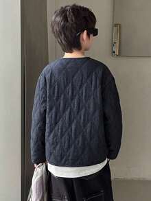 DAZY Round Neck Quilted Design Long Sleeve Casual Thick Autumn/Winter Boys (Large) Cotton Padded Coat - Navy Blue - View 2