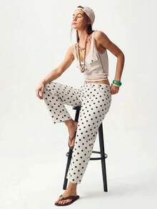 Bohemela Plus Size Women's Polka Dot Pattern Tapered Denim Jeans With Pockets - Multicolor - View 6