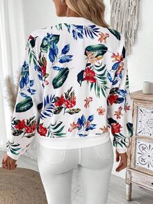 EMERY ROSE Tropical Print Zip Up Baseball Jacket For Spring And Autumn Fall Winter Cloth For Women - Multicolor - View 3