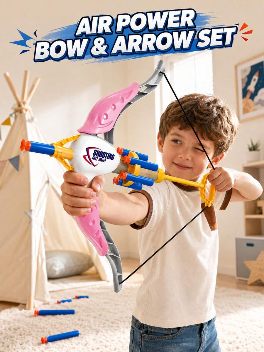 MINKOJA Air Power Bow And Arrow Shooting Toy Foam Dart Blaster Crossbow Target Practice Outdoor Indoor Competitive Interactive Activity Toy For Boys Girls Birthday Holiday Gift