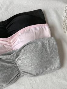SHEIN Tween Girl 3件組休閒抹胸內衣背心內搭衫，黑白粉，四季皆宜 - 粉色 - 查看 6