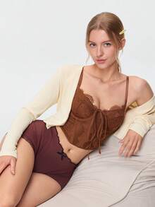 Bonmuse French Retro Brown Lace Halter Corset, Fishbone Waist Cincher Bust Enhancer Sexy Corset - Brown - View 8