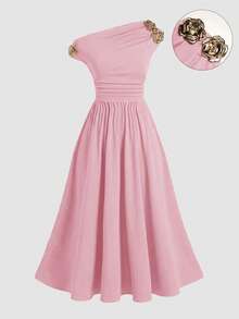 Firerie Kids Firerie Kids Tween Girl Metal Flower Decor Pleated Fashion Party Dress - Pink - View 2