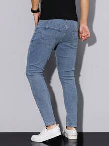 Manfinity Homme Men's Casual Denim Jeans With Pockets And Buttons For Daily Wear - Light Wash - View 5